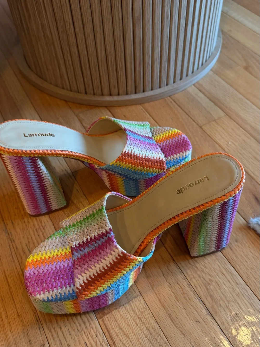 Larroude Raffia Platform Mules